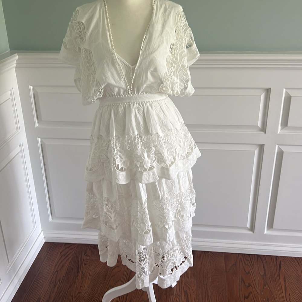FARM Rio White Lace Midi Dress